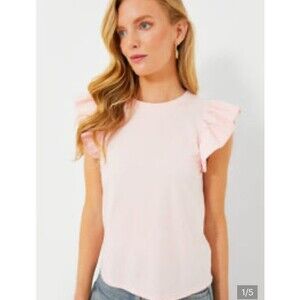TUCKERNUCK Light Pink Kaia Flutter Ruffle Sleeve Tee Shirt Medium Cotton